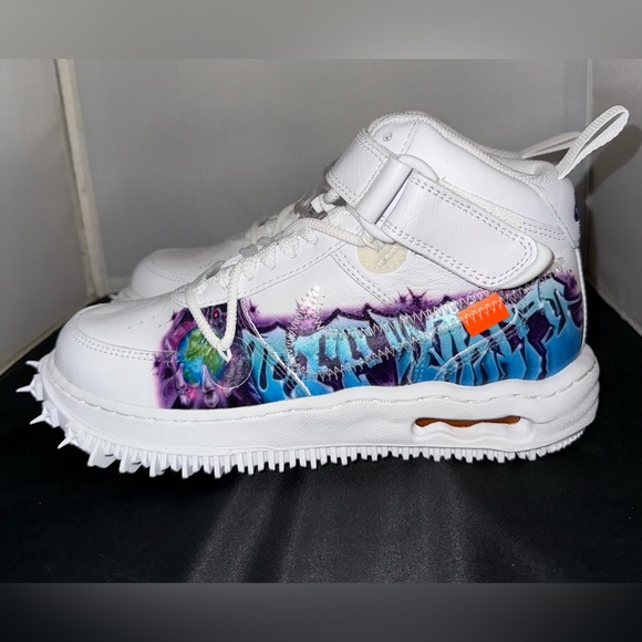 Nike OFF-WHITE x Air Force 1 Mid SP Leather 'Graffiti' DR0500-100 Men’s size 5 - Picture 4 of 6